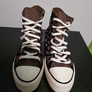 Brown High-Top Sneakers with White Laces